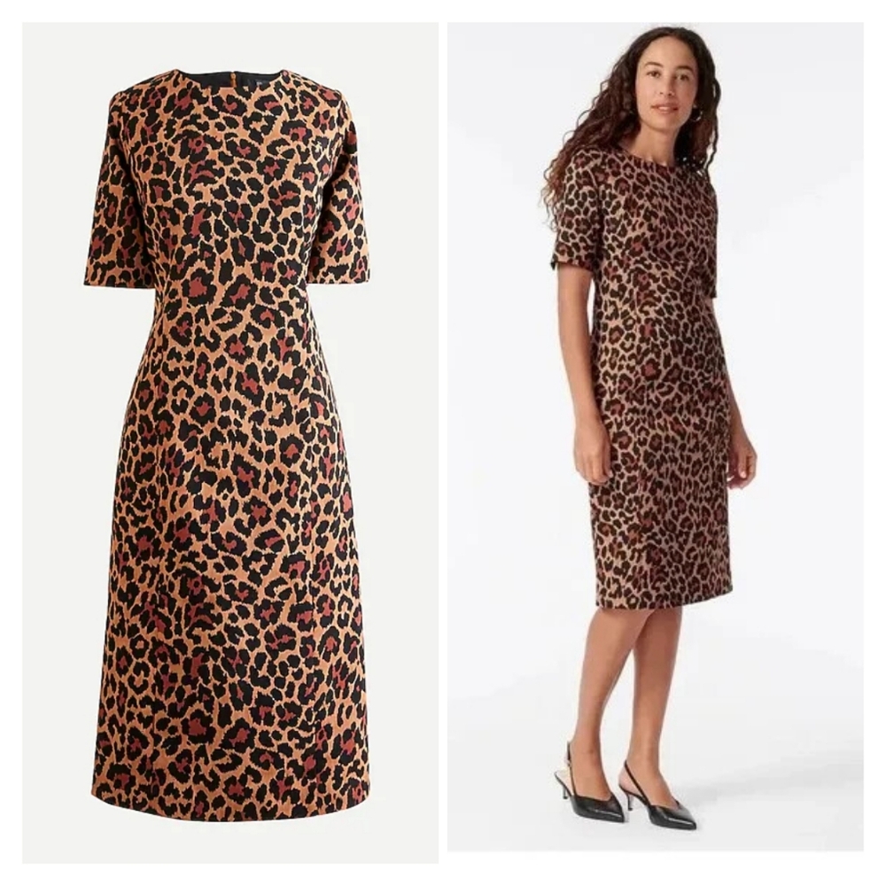 J. Crew Elbow-sleeve sheath dress in leopard bi-stretch‎ cotton